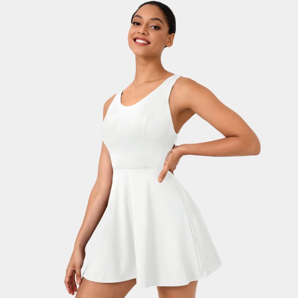 Halara Crisscross Backless 2-Piece Barre Ballet Dance Flared Dress in White M
